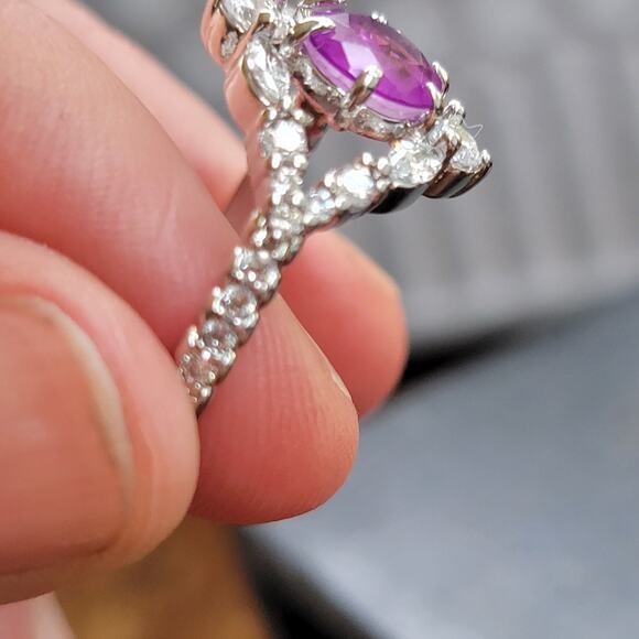 Elegant Rhodium-Plated Size 9 Ring with Simulated Amethyst and Clear Stones - Picture 12 of 12